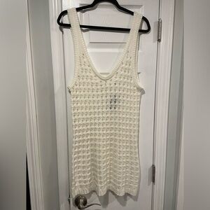 NWT Uncharted Threads Size XL Cream Stretchy Knit Crochet Terry Cover Up Dress